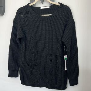 NWT One Grey Day Los Angeles Distressed Cyrus Pullover in Black Size Small